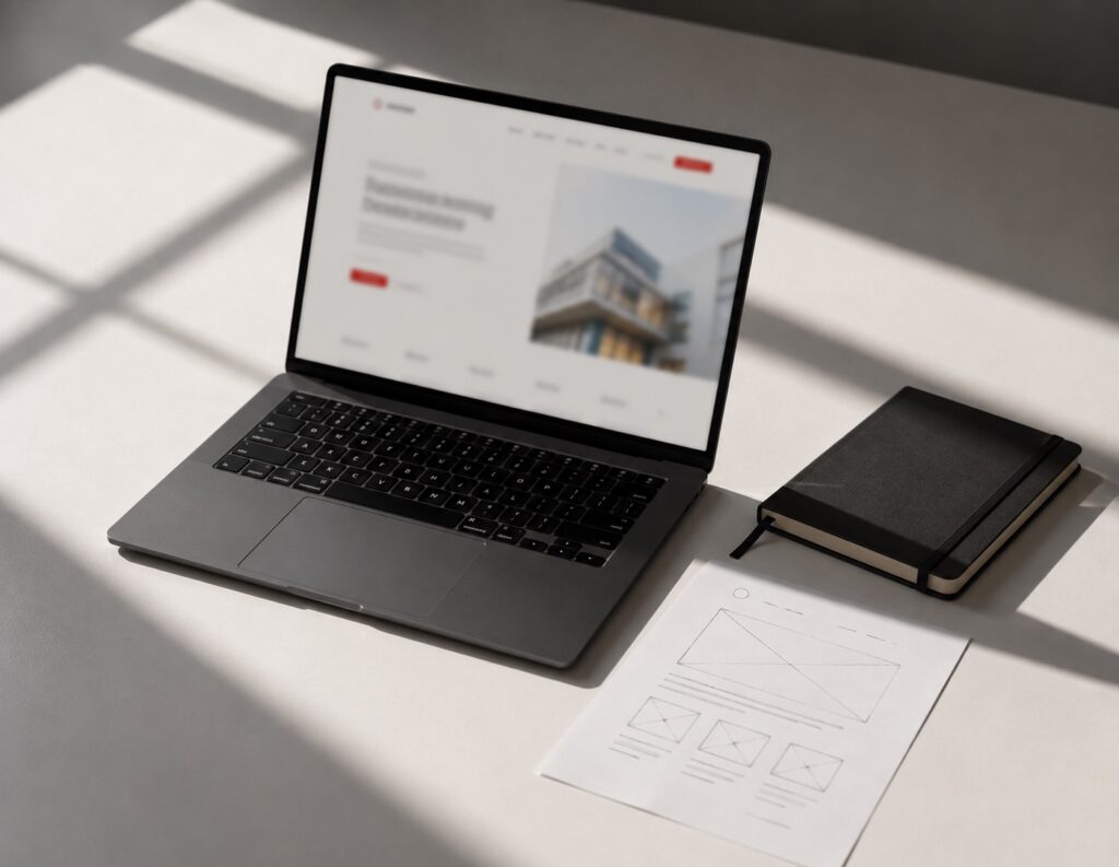 Fertig eingerichtete WordPress-Website auf einem Laptop nach der Übergabe
