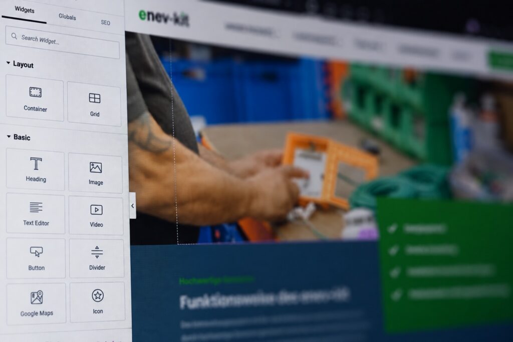Elementor-Editor mit Widget-Leiste