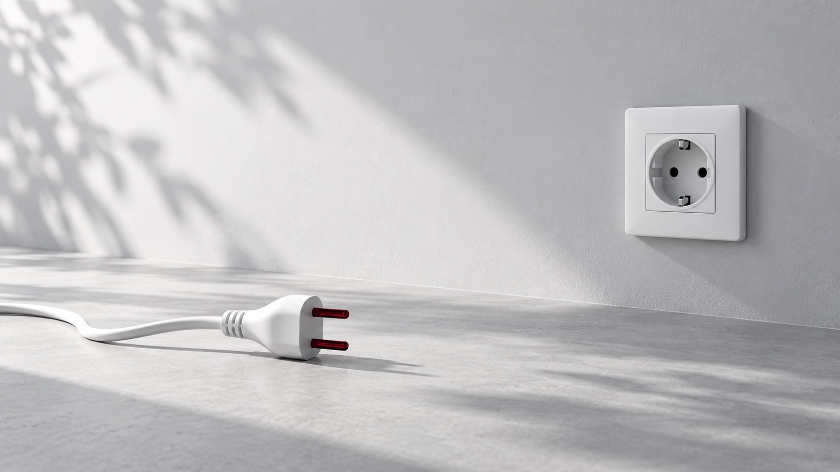 Weißes Kabel mit gezogenem Stecker, die Steckerspitze rot – Symbolbild für eine nicht erreichbare Website
